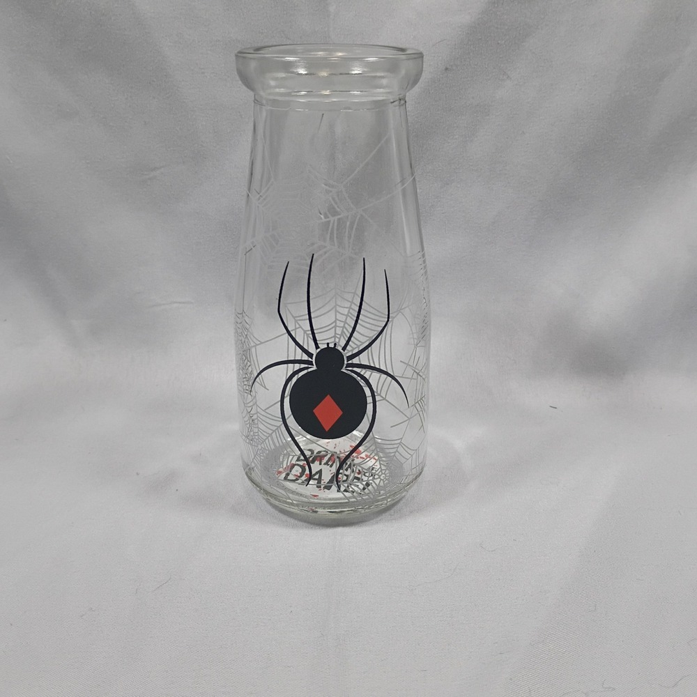 Halloween Spider Web Glass Milk Bottle Drink If You Dare Black Widow 6 Inch